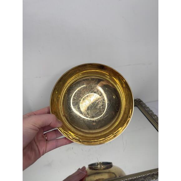 Vintage Solid Brass Pedestal Bowl , Trinket box , Made in India , Brass Planter - Picture 2 of 10